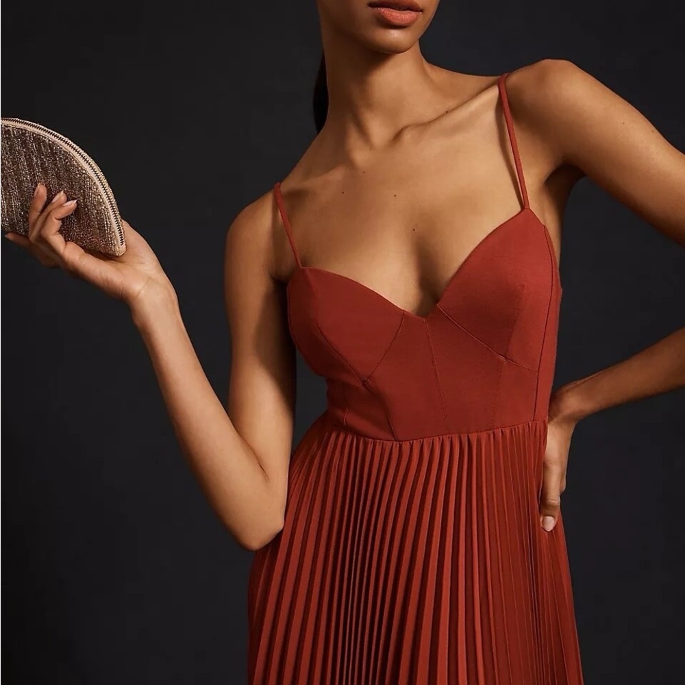 Anthropologie Rust Strapless Pleated Dress